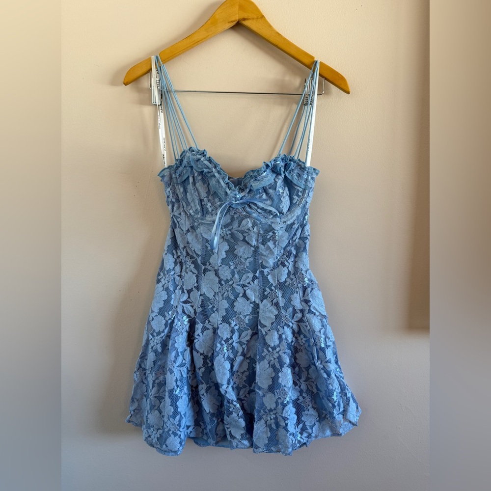 For Love & Lemons Kate Blue Mini Dress
